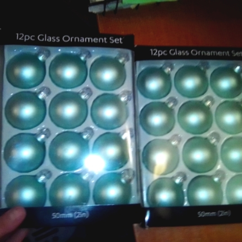 BNIP 2 Boxes Glass Christmas Ornaments - Very pretty pale blue/green